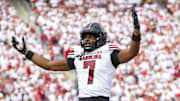 Oct 19, 2024; Norman, Oklahoma, USA;  South Carolina Gamecocks defensive back Nick Emmanwori (7) reacts after returning an interception for a touchdown during the first half against the Oklahoma Sooners at Gaylord Family-Oklahoma Memorial Stadium. Mandatory Credit: Kevin Jairaj-Imagn Images