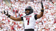 Oct 19, 2024; Norman, Oklahoma, USA;  South Carolina Gamecocks defensive back Nick Emmanwori (7) reacts after returning an interception for a touchdown during the first half against the Oklahoma Sooners at Gaylord Family-Oklahoma Memorial Stadium. Mandatory Credit: Kevin Jairaj-Imagn Images