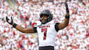 Oct 19, 2024; Norman, Oklahoma, USA;  South Carolina Gamecocks defensive back Nick Emmanwori (7) reacts after returning an interception for a touchdown during the first half against the Oklahoma Sooners at Gaylord Family-Oklahoma Memorial Stadium. 