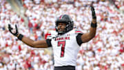 Oct 19, 2024; Norman, Oklahoma, USA;  South Carolina Gamecocks defensive back Nick Emmanwori (7) reacts after returning an interception for a touchdown during the first half against the Oklahoma Sooners at Gaylord Family-Oklahoma Memorial Stadium. Mandatory Credit: Kevin Jairaj-Imagn Images