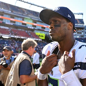 kSep 15, 2024; Foxborough, Massachusetts, USA; Seattle Seahawks quarterback Geno Smith (7) walks off of the field after a game against the New England Patriots at Gillette Stadium. Mandatory Credit: Brian Fluharty-Imagn Images