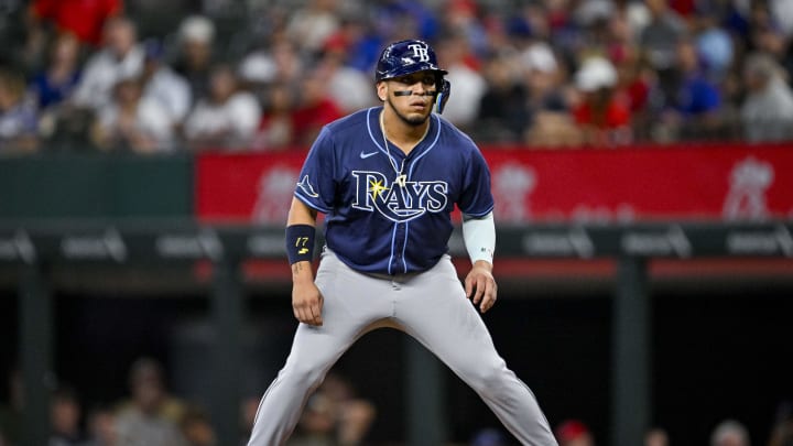 Tampa Bay Rays third baseman Isaac Paredes (17) in action during the game between the Texas Rangers and the Tampa Bay Rays at Globe Life Field.