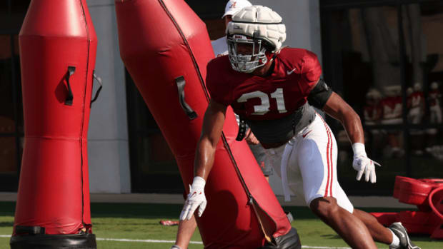 Alabama football player Keon Keeley at practice