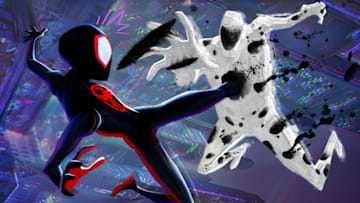 Miles Morales (Shameik Moore) and Gwen Stacy (Hailee Steinfeld) take on The Spot (Jason Schwartzman) in Columbia Pictures and Sony Pictures Animation's SPIDER-MAN: ACROSS THE SPIDER-VERSE.