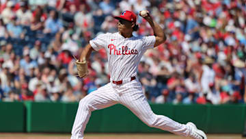 Feb 28, 2025; Clearwater, Florida, USA;  Philadelphia Phillies starting pitcher Jesus Luzardo (44) throws a pitch during the first inning against the Boston Red Sox at BayCare Ballpark. Mandatory Credit: Kim Klement Neitzel-Imagn Images