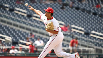 Washington, District of Columbia, USA; Washington Nationals relief pitcher Andry Lara (72) throws a pitch against the Detroit Tigers during the seventh inning at Nationals Park.