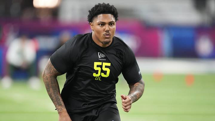 Feb 26, 2026; Indianapolis, IN, USA; Clemson defensive lineman TJ Parker (DL55) during the NFL Scouting Combine  at Lucas Oil Stadium. Mandatory Credit: Kirby Lee-Imagn Images