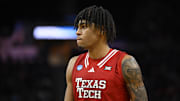 Mar 29, 2025; San Francisco, CA, USA; Texas Tech Red Raiders forward JT Toppin (15) walks downcourt during the second half against the Florida Gators during the West Regional final of the 2025 NCAA tournament at Chase Center.