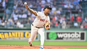 May 2, 2025; Boston, Massachusetts, USA; Boston Red Sox starting pitcher Brayan Bello (66) pitches against the Minnesota Twins  during the first inning at Fenway Park. Mandatory Credit: Eric Canha-Imagn Images