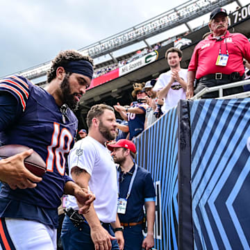 Caleb Williams walks off after several big plays in a win during preseason over the Cincinnati Bengals.