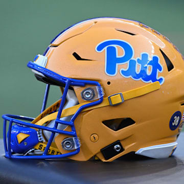Sep 14, 2024; Pittsburgh, Pennsylvania, USA; A Pittsburgh Panthers helmet sits on a training table  against the West Virginia Mountaineers during the fourth quarter at Acrisure Stadium. Mandatory Credit: Barry Reeger-Imagn Images