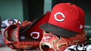 Jul 23, 2025; Washington, District of Columbia, USA; General view of Cincinnati Reds hat during the game against the Washington Nationals at Nationals Park. Mandatory Credit: Brad Mills-Imagn Images