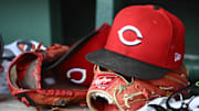 Jul 23, 2025; Washington, District of Columbia, USA; General view of Cincinnati Reds hat during the game against the Washington Nationals at Nationals Park. Mandatory Credit: Brad Mills-Imagn Images