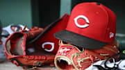 Jul 23, 2025; Washington, District of Columbia, USA; General view of Cincinnati Reds hat during the game against the Washington Nationals at Nationals Park. Mandatory Credit: Brad Mills-Imagn Images