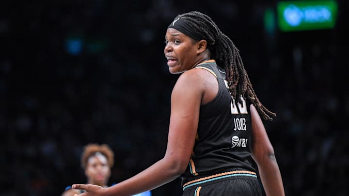 New York Liberty center Jonquel Jones. New York Liberty center Jonquel Jones.