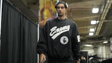 Nov 20, 2025; San Antonio, Texas, USA; Atlanta Hawks player Zaccharie Risacher (10) enters Frost Bank Center before a game against the San Antonio Spurs. Mandatory Credit: Scott Wachter-Imagn Images