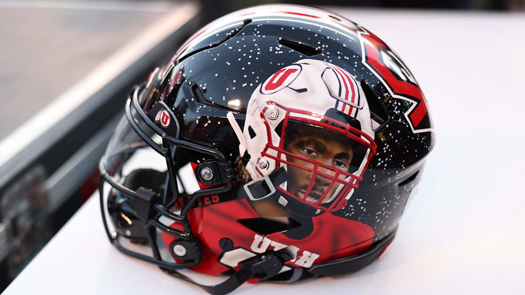 Oct 15, 2022; Salt Lake City, Utah, USA;  A hand painted helmet worn by the Utah Utes against the