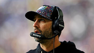 Oct 19, 2025; Minneapolis, Minnesota, USA; Philadelphia Eagles head coach Nick Sirianni looks on during the second half against the Minnesota Vikings at U.S. Bank Stadium. Mandatory Credit: Jeffrey Becker-Imagn Images