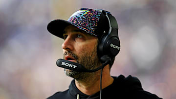Oct 19, 2025; Minneapolis, Minnesota, USA; Philadelphia Eagles head coach Nick Sirianni looks on during the second half against the Minnesota Vikings at U.S. Bank Stadium. Mandatory Credit: Jeffrey Becker-Imagn Images