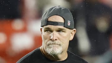 Washington Commanders head coach Dan Quinn looks on before the game against the Chicago Bears.