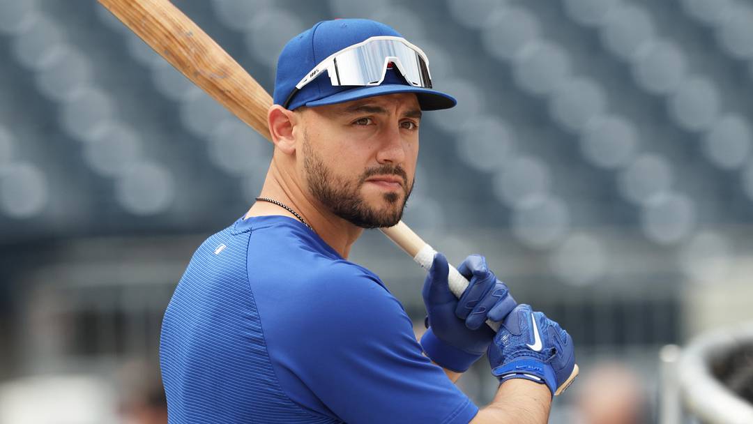 May 27, 2026; Pittsburgh, Pennsylvania, USA;  Chicago Cubs  outfielder Michael Conforto (20) at the batting cage before the game against the Pittsburgh Pirates at PNC Park. Mandatory Credit: Charles LeClaire-Imagn Images