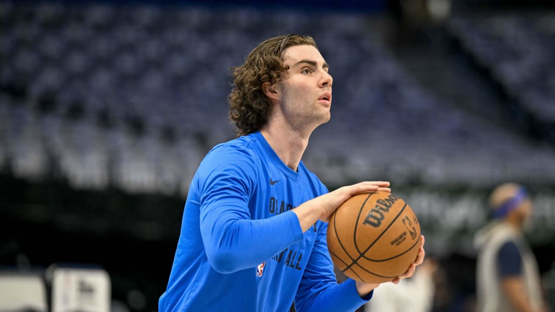 May 13, 2024; Dallas, Texas, USA; Oklahoma City Thunder guard Josh Giddey (3) warms up before the game between the Dallas Mavericks and the Oklahoma City Thunder in game four of the second round for the 2024 NBA playoffs at American Airlines Center. Mandatory Credit: Jerome Miron-USA TODAY Sports
