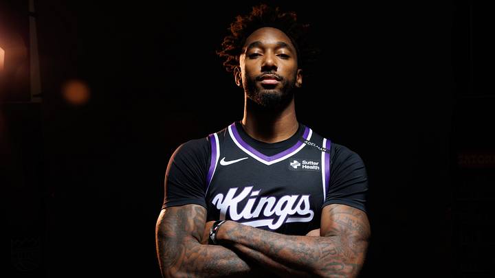 Sep 28, 2026; Sacramento, CA, USA;  Sacramento Kings forward Leaky Black (19) during media day at Golden 1 Center.  Mandatory Credit: Sergio Estrada-Imagn Images