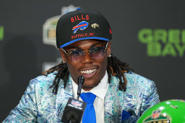Maxwell Hairston speaks in a press conference after being selected by the Buffalo Bills
