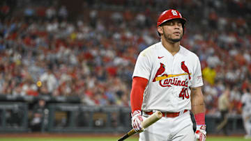 Jun 13, 2023; St. Louis, Missouri, USA;  St. Louis Cardinals catcher Willson Contreras (40) walks