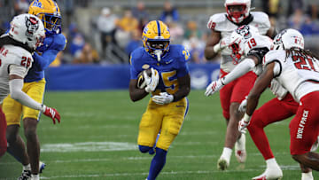 Oct 25, 2025; Pittsburgh, Pennsylvania, USA;  Pittsburgh Panthers running back Ja'Kyrian Turner (25) carries the ball against the North Carolina State Wolfpack during the third quarter at Acrisure Stadium. Mandatory Credit: Charles LeClaire-Imagn Images