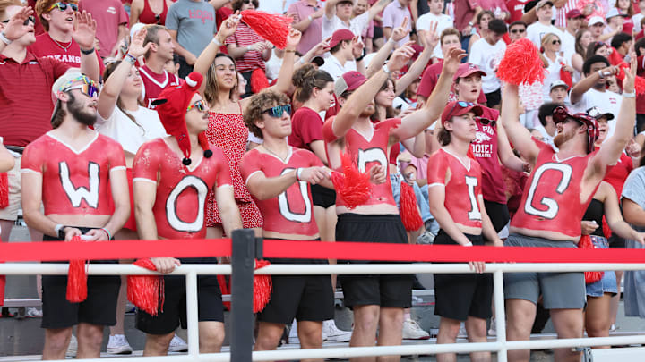 The Arkansas Razorbacks student section during the game against the UAB Blazers at Donald W. Reynolds Razorback Stadium. Arkansas won 37-27. 