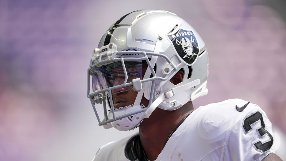 Aug 10, 2024; Minneapolis, Minnesota, USA; Las Vegas Raiders running back Zamir White (3) warms up before the game against the Minnesota Vikings  at U.S. Bank Stadium. Mandatory Credit: Brad Rempel-USA TODAY Sports