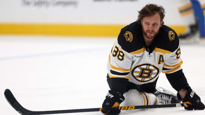 Apr 13, 2025; Pittsburgh, Pennsylvania, USA; Boston Bruins right wing David Pastrnak (88) warms up before the game against the Pittsburgh Penguins at PPG Paints Arena. Mandatory Credit: Charles LeClaire-Imagn Images Apr 13, 2025; Pittsburgh, Pennsylvania, USA; Boston Bruins right wing David Pastrnak (88) warms up before the game against the Pittsburgh Penguins at PPG Paints Arena. Mandatory Credit: Charles LeClaire-Imagn Images