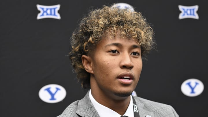 BYU's Jakob Robinson speaks to the media for the Big 12 Media Day.