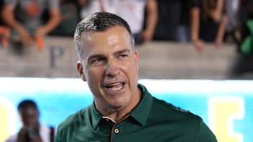Oct 5, 2024; Berkeley, California, USA; Miami Hurricanes head coach Mario Cristobal after defeating the California Golden Bears at California Memorial Stadium. Mandatory Credit: Darren Yamashita-Imagn Images