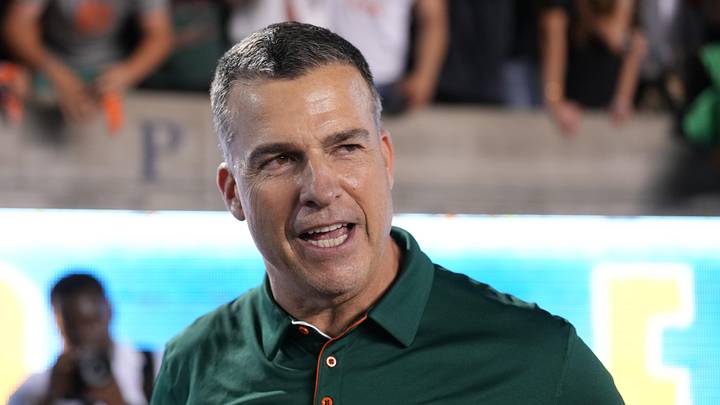 Oct 5, 2024; Berkeley, California, USA; Miami Hurricanes head coach Mario Cristobal after defeating the California Golden Bears at California Memorial Stadium. Mandatory Credit: Darren Yamashita-Imagn Images