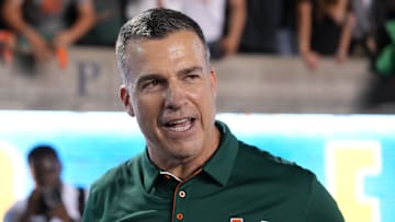 Oct 5, 2024; Berkeley, California, USA; Miami Hurricanes head coach Mario Cristobal after defeating the California Golden Bears at California Memorial Stadium. Mandatory Credit: Darren Yamashita-Imagn Images