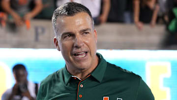 Oct 5, 2024; Berkeley, California, USA; Miami Hurricanes head coach Mario Cristobal after defeating the California Golden Bears at California Memorial Stadium. Mandatory Credit: Darren Yamashita-Imagn Images