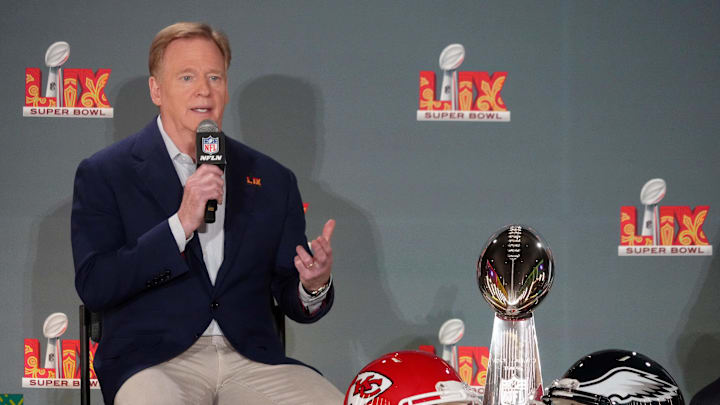 Goodell speaks during a press conference ahead of Super Bowl LIX. 
