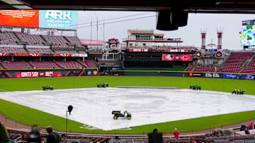 Rain delay at Great American Ball Park