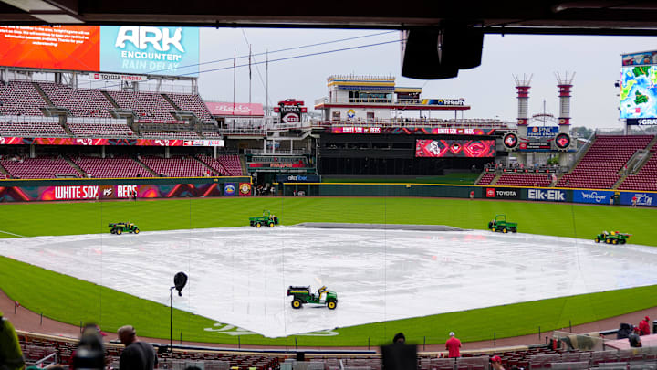 Rain delay at Great American Ball Park