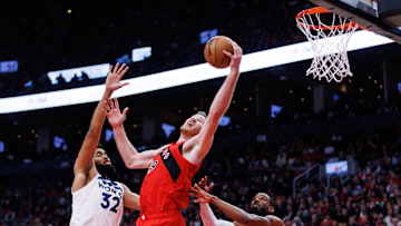 Karl-Anthony Towns and Mike Conley, Minnesota Timberwolves and Jakob Poeltl, Toronto Raptors