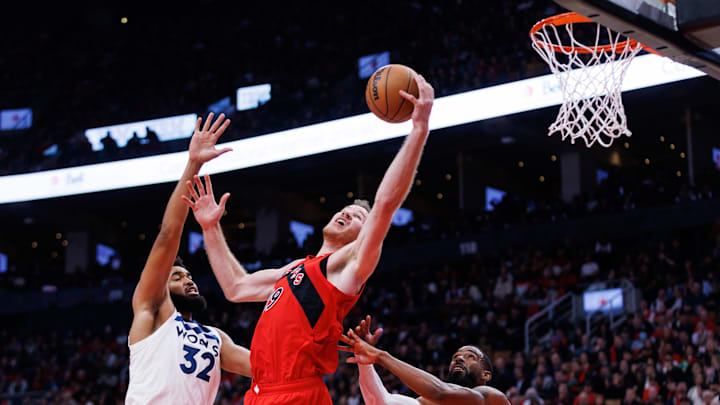 Karl-Anthony Towns and Mike Conley, Minnesota Timberwolves and Jakob Poeltl, Toronto Raptors