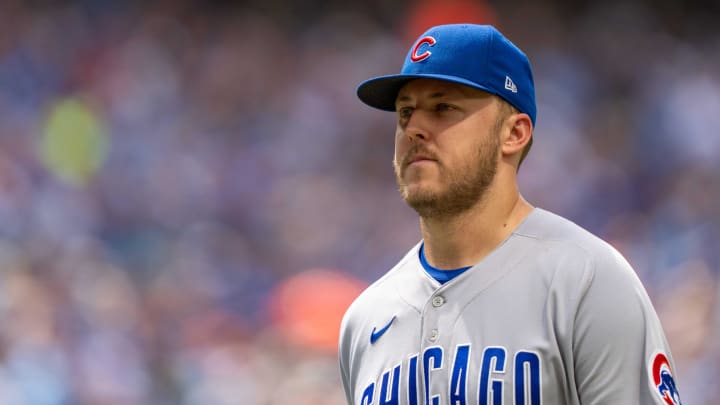 Aug 13, 2023; Toronto, Ontario, CAN; Chicago Cubs starting pitcher Jameson Taillon (50) reacts after being pulled from the game against the Toronto Blue Jays at Rogers Centre