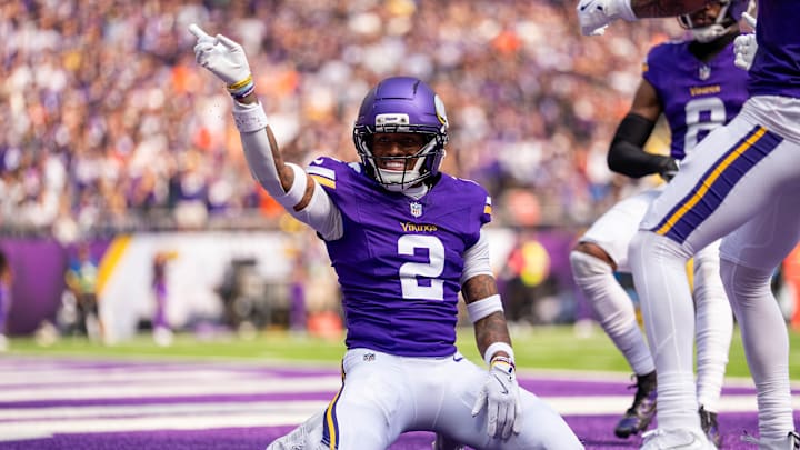 Sep 21, 2025; Minneapolis, Minnesota, USA; Minnesota Vikings cornerback Isaiah Rodgers (2) reacts after breaking up a pass against the Cincinnati Bengals during the first half at U.S. Bank Stadium. Mandatory Credit: Brad Rempel-Imagn Images Sep 21, 2025; Minneapolis, Minnesota, USA; Minnesota Vikings cornerback Isaiah Rodgers (2) reacts after breaking up a pass against the Cincinnati Bengals during the first half at U.S. Bank Stadium. Mandatory Credit: Brad Rempel-Imagn Images