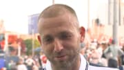 British tennis player Dan Evans speaks during an interview following his victory over Karen Khachanov in the longest tennis match in US Open history at Flushing Meadows on Tuesday, August 27, 2024. 