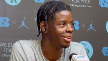 UNC basketball freshman Caleb Wilson during a press conference on Oct. 9, 2025, inside the Smith Center media room.