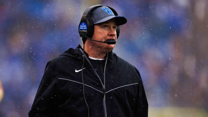 Nov 12, 2022; Lexington, Kentucky, USA; Kentucky Wildcats head coach Mark Stoops looks on during the game against the Vanderbilt Commodores at Kroger Field. Mandatory Credit: Jordan Prather-USA TODAY Sports