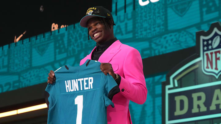 Apr 24, 2025; Green Bay, WI, USA; Colorado Buffaloes wide receiver Travis Hunter is selected by the Jacksonville Jaguars as the number two pick in the first round of the 2025 NFL Draft at Lambeau Field. Apr 24, 2025; Green Bay, WI, USA; Colorado Buffaloes wide receiver Travis Hunter is selected by the Jacksonville Jaguars as the number two pick in the first round of the 2025 NFL Draft at Lambeau Field.