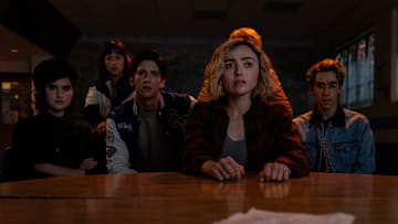 L-R: Sarah Yarkin as Rhonda, Ci Hang Ma as Quinn, Milo Manheim as Wally Clark, Peyton List as Maddie Nears and Nick Pugliese as Charley in School Spirits, episode 7, season 2, streaming on Paramount+, 2025